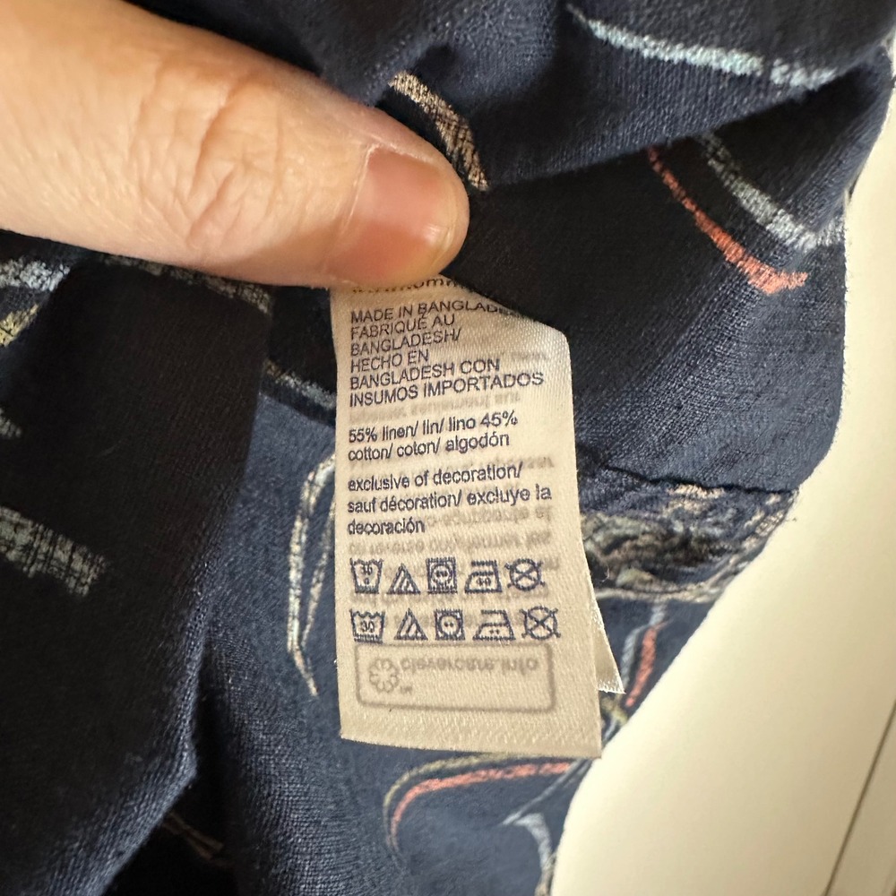 NWT Men's Tommy Hilfiger Size L Cotton Linen Short Sleeve Button Down Navy Print - Picture 6 of 6